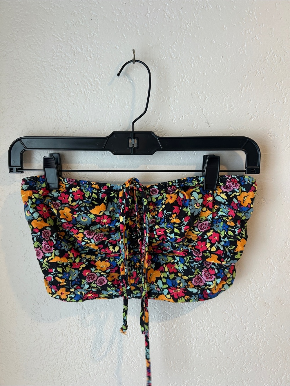 Floral Drawstring Tube Top in Black and Multicolor